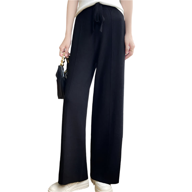 High-Waist Drawstring Knitted Pants