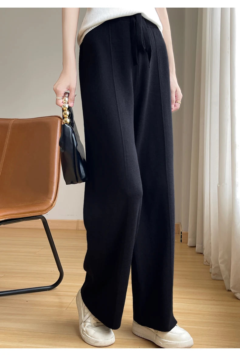 High-Waist Drawstring Knitted Pants