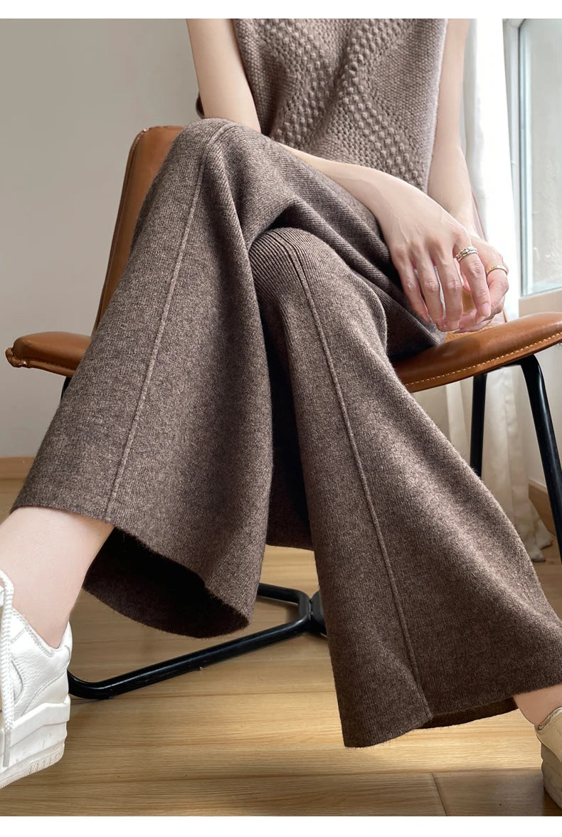 High-Waist Drawstring Knitted Pants